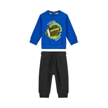 Set de bluza de trening cu imprimeu si pantaloni de trening cu snur - 2 piese