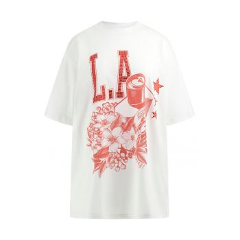 Tricou cu imprimeu si maneci cazute ieftin