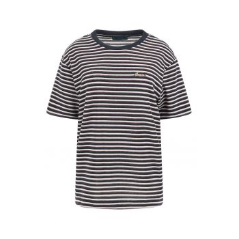 Tricou cu model in dungi si logo metalizat ieftin Tricou cu model in dungi si logo metalizat ieftin