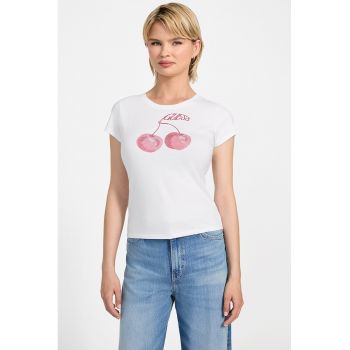 Tricou din amestec de modal cu aplicatii de strasuri ieftin