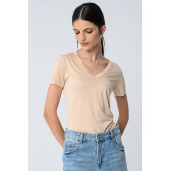 Tricou din lyocell cu decolteu in V ieftin