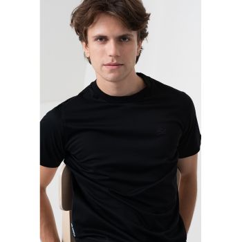 Tricou uni din bumbac cu decolteu la baza gatului