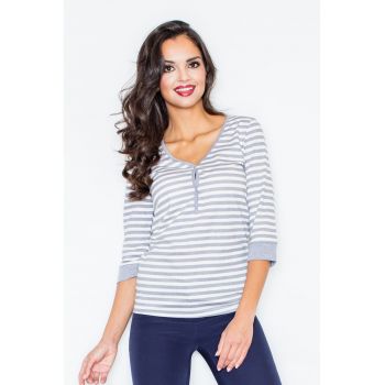 Bluza dama -  Bumbac/Elastan - Gri/Alb