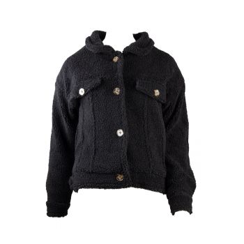 Geaca dama  neagra - poliester - cu doua buzunare - captusita