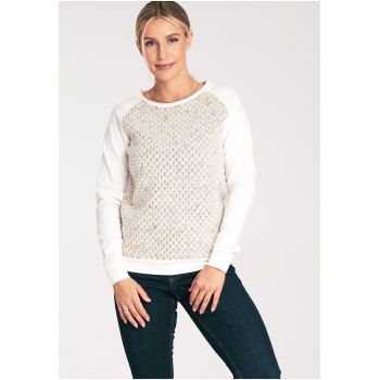 Hanorac dama  M1046 - ecru - bumbac/elastan - fara gluga - design modern