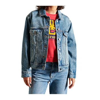 Jacheta din denim cu aspect decolorat -
