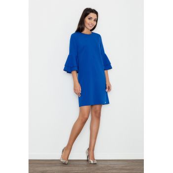 Rochie  albastra - cu maneci volan - poliester