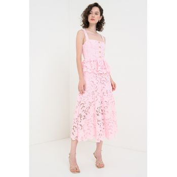 Rochie de dantela cu decolteu patrat cu buzunare laterale