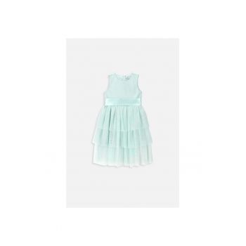 Rochie din tul cu aspect stratificat si garnitura satinata - Verde menta