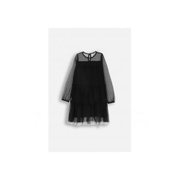 Rochie din tul -  MYSTIC NATURE GIRL - maneci lungi - volane - negru - poliester