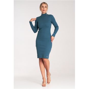 Rochie eleganta - cu guler - albastra - bumbac Rochie eleganta - cu guler - albastra - bumbac