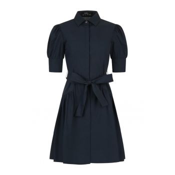 Rochie evazata cu cordon si maneci bufante