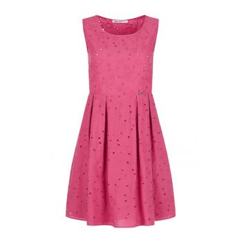Rochie evazata cu pliuri inversate si broderie englezeasca - L