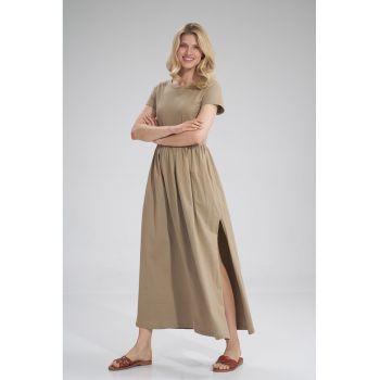 Rochie lunga -  bej - cu fanta - bumbac