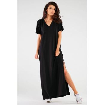 Rochie maxi de bumbac cu maneci scurte -