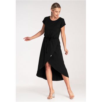 Rochie midi asimetrica -  viscoza - negru
