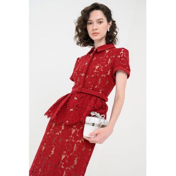 Rochie midi din dantela cu detaliu volane