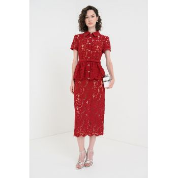Rochie midi din dantela cu detaliu volane