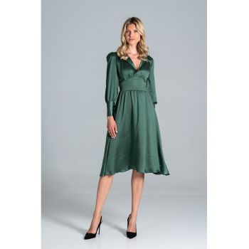 Rochie midi  verde - Poliester - maneca lunga - croi evazat