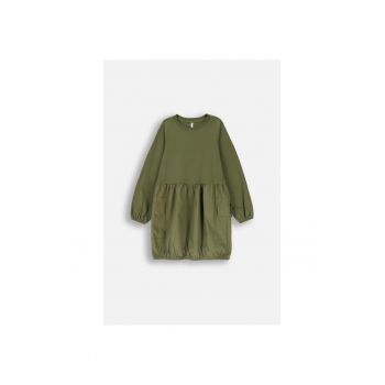 Rochie verde militar cu maneca lunga si buzunare cargo