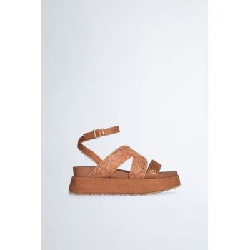 Sandale wedge cu insertie de rafie