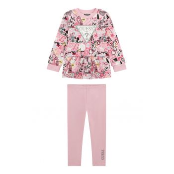 Set de bluza cu model si colanti cu logo stralucitor - 2 piese