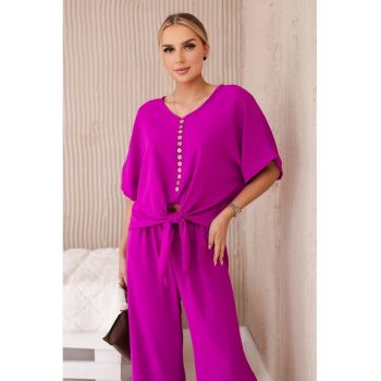 Set de bluza cu nod frontal si pantaloni -