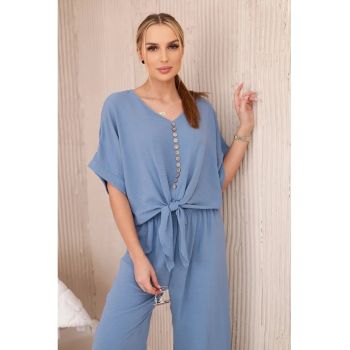 Set de bluza cu nod frontal si pantaloni -