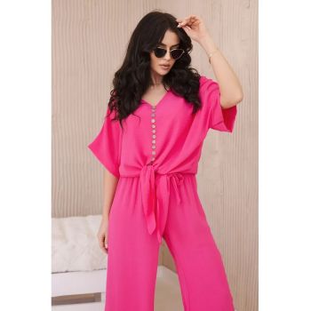 Set de bluza cu nod frontal si pantaloni -
