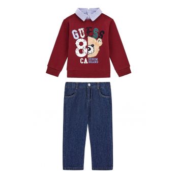Set de bluza de trening cu model 2in1 si blugi cu model uni - 2 piese