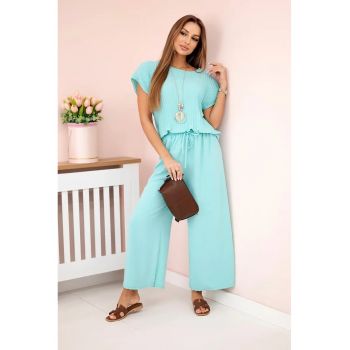 Set de bluza plisata si pantaloni cu snur -
