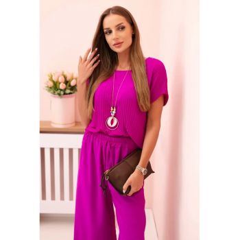 Set de bluza plisata si pantaloni cu snur -