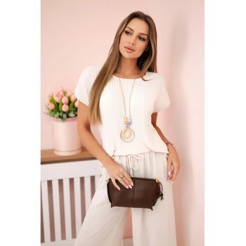 Set de bluza plisata si pantaloni cu snur -