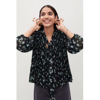 Bluza cu pliuri si model floral Lacito