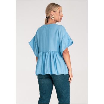 Bluza dama -  albastru deschis - croiala lejera - volane - bumbac -