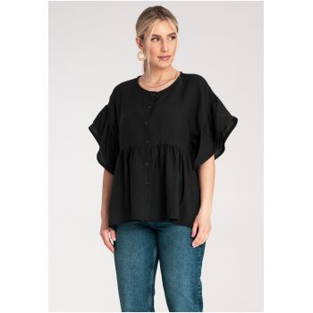 Bluza dama -  camasa - volane - neagra - bumbac -