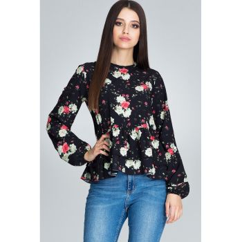 Bluza dama -  Cu flori - Poliester/Elastan - Cu volane - Multicolor