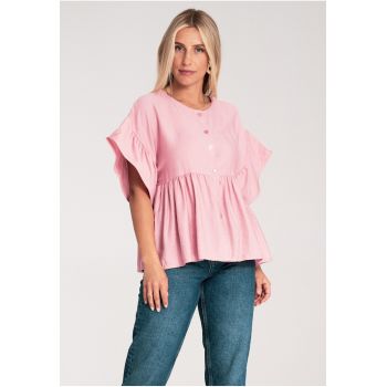 Bluza dama -  roz - croiala lejera - bumbac - cu volane -