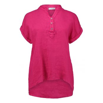 Bluza din in cu decolteu tunica si maneci scurte