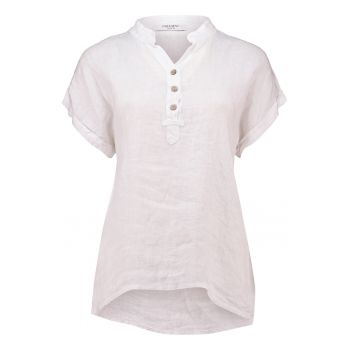 Bluza din in cu decolteu tunica si maneci scurte
