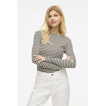 Bluza slim fit cu model in dungi si decolteu barcuta