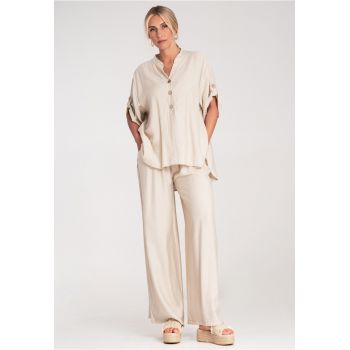 Compleu dama  bluza si pantaloni - bej - doua piese -