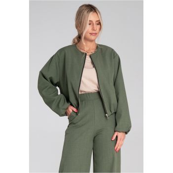 Geaca bomber  verde masliniu - material textil - croiala lejera - cu fermoar si buzunare laterale -
