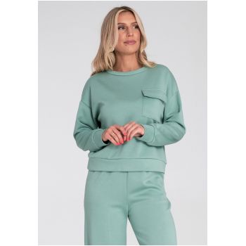 Hanorac dama  tricot - buzunar decorativ - croi lejer - verde menta -