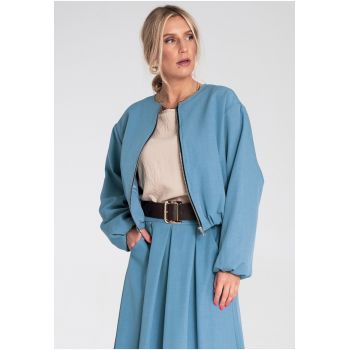 Jacheta bomber  albastra - croiala lejera - material textil - pentru femei -