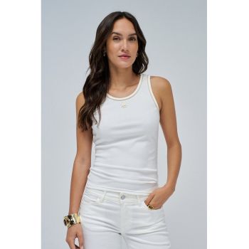 Top slim fit cu decolteu rotund