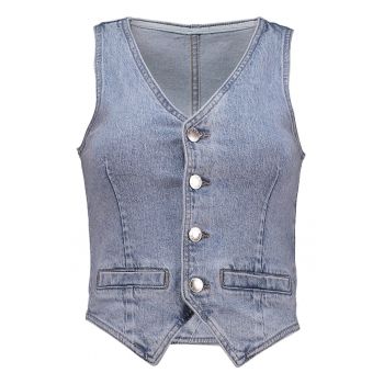 Vesta din denim cu decolteu in V