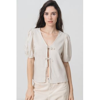 Bluza din amestec de in cu prinderi frontale Frieda