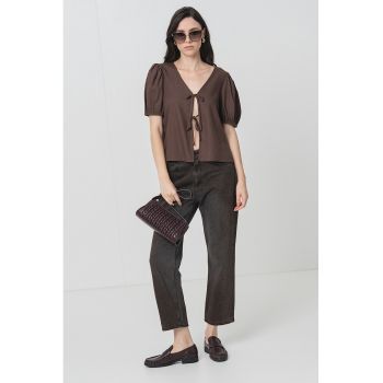 Bluza din amestec de in cu prinderi frontale Frieda