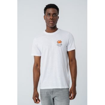 Tricou cu decolteu la baza gatului si imprimeu grafic Austin